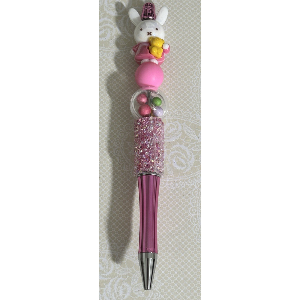 Custom Beaded Pen Miffy Rabbit Pink Cute Bunny Rhinestones Handmade Gift Sparkly